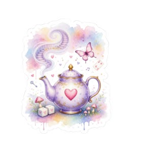 Whimsical Tea Pot Kiss-Cut Stickers | Pastel Magic, Butterflies