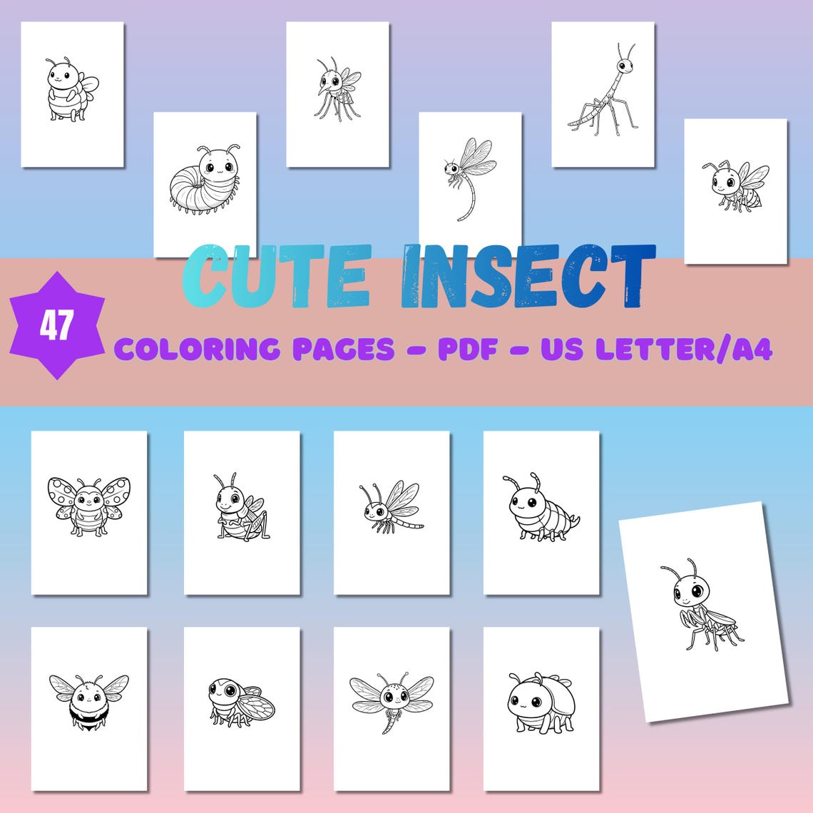 Insect Coloring Pages for Kids, Bug Activity Printable PDF (US Letter ...