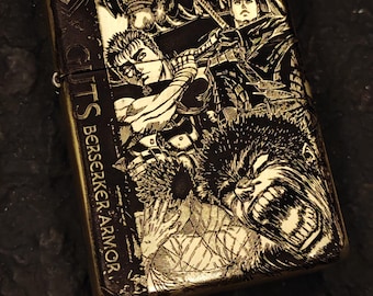 Berserk Guts 3 Face Engraved Brass Lighter Gift for Boyfriend Birthday Anime Fans