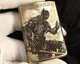 Dark Souls 5 Face Engraved Brass Lighter Cinder Ashen One Design Gift for Brother Boyfriend Birthday Game Fans