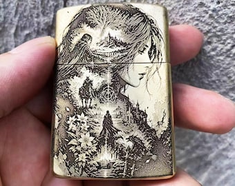 Elden Ring Deep 3 Face Engraved Brass Lighter Melina Design Gift for Brother Boyfriend Birthday Game Fans