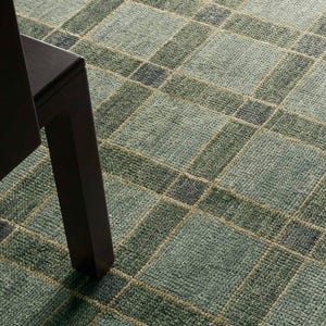 Hand Knotted Wool Rug Luxury Sage Green Plaid Area Rug Modern Tartan Check Carpet Bespoke Artisan Living Room Architectural Floor Art Piece