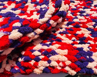 Patriotic Dreams – Hand-Knit Baby Blanket in Red, Blue & Coral