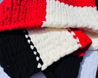 Little Checkerboard – Hand-Knit Red, White & Black Baby Blanket