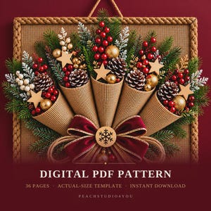 Rustic Christmas Burlap Cone Wall Hanging Pattern | No-Sew Jute Bouquet Decor (PDF)