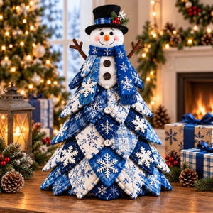 キルティングの雪だるまクリスマスツリーの型紙（PDF）｜布製卓上クリスマスツリー