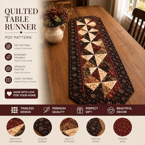 Modello per centrotavola in stile rustico "Harvest Star", patchwork (PDF)