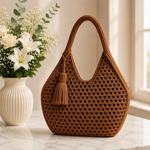 The Willow Hobo Tote Crochet Pattern PDF | Boho Mesh Shoulder Bag | DIY Cotton Cord Purse | Instant Download | US Terms