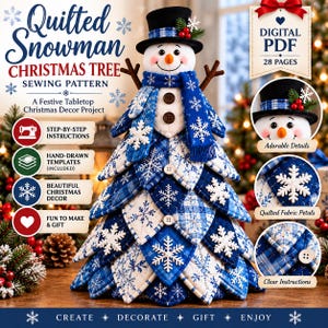 キルティングの雪だるまクリスマスツリーの型紙｜布製テーブルトップセンターピース（PDF）
