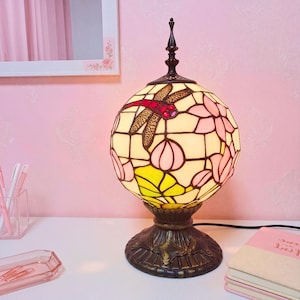 Dragonfly Tiffany Globe Lamp, Handmade Stained Glass Table Lamp, Unique Desk & Nightstand Decor, Girls Bedroom Decor, Gift For Her