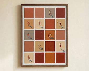 Basketball Grid Print, Minimalist Athlete Art, Terracotta Modern Decor