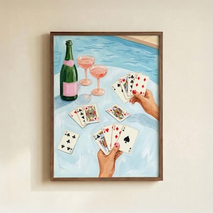 Poolside Card Game Poster, Champagne Cocktail Sommarkonsttryck
