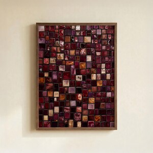Burgundy Glass Mosaic Poster, Plum Purple Tile Pattern Print