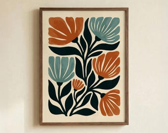 Mid Century Modern Floral Print, Abstract Botanical Wall Art, Scandinavian Decor
