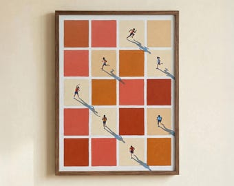 Minimalist Running Grid Print, Modern Abstract Sports Art
