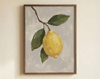Lemon Fruit Poster, Yellow Botanical Kitchen Wall Art Print