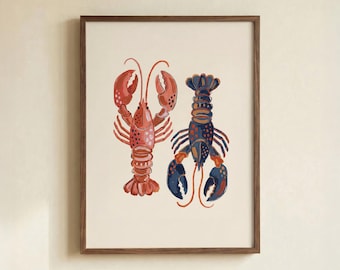 Lobster Seafood Poster, Kitchen Coastal Wall Art Print
