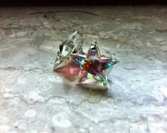 earstuds stars crystal ab Swarovski - earrings, stunning light ,swarovski stars crystal ab - handmade