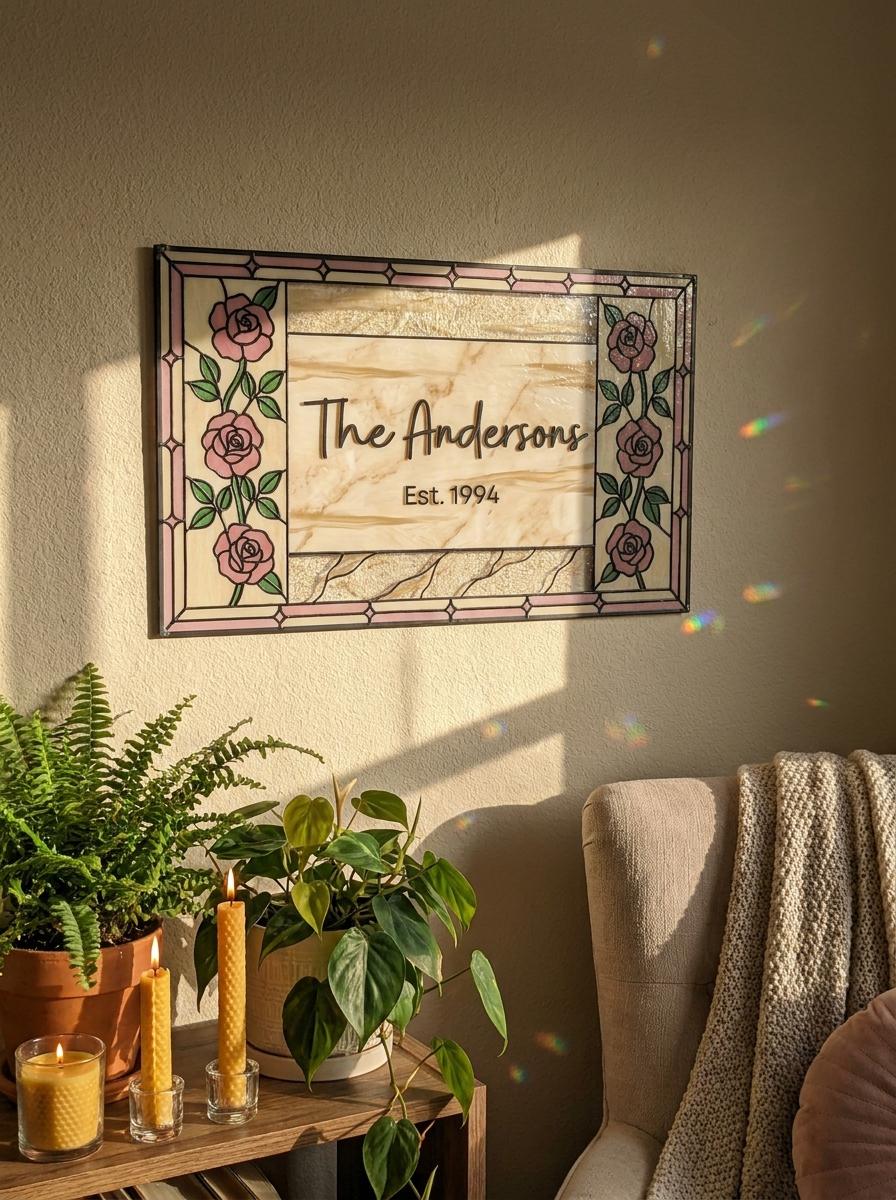 Personalized Family Last Name Sign Template, Faux Stained Glass ...