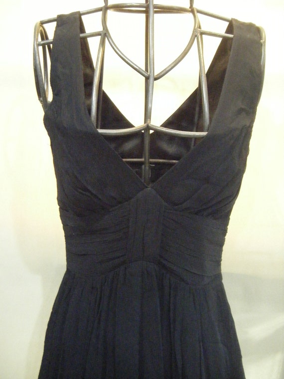 Vintage Black Silk Cocktail Dress A-Line Skirt Lig