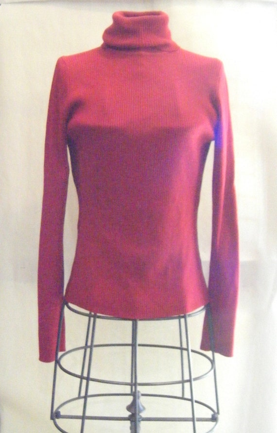 Vintage Classic Turtleneck INC Fitted Red Ribbed K