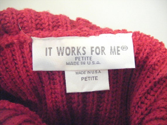 Vintage Red Turtleneck Cotton Cable Knit Box Swea… - image 7
