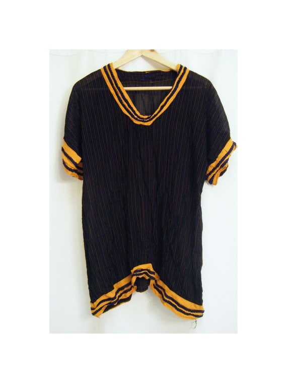 Vintage Sheer Black and Orange Pinstripe Ladies P… - image 1