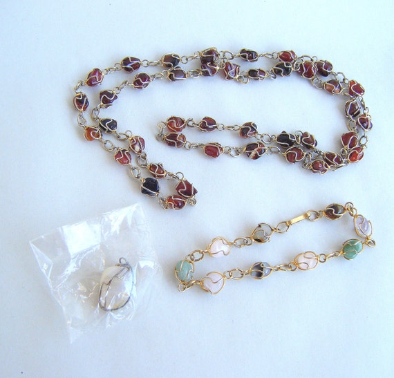 Vintage Wire Stone Jewelry Set Multicolored Gold … - image 1