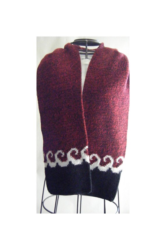 Vintage Red Black Ivory Heathered Knit Neck Scarf 