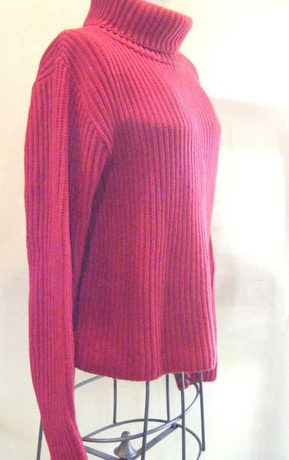 Vintage Red Turtleneck Cotton Cable Knit Box Swea… - image 4