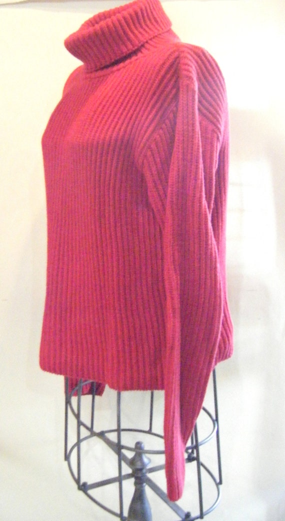 Vintage Red Turtleneck Cotton Cable Knit Box Swea… - image 5