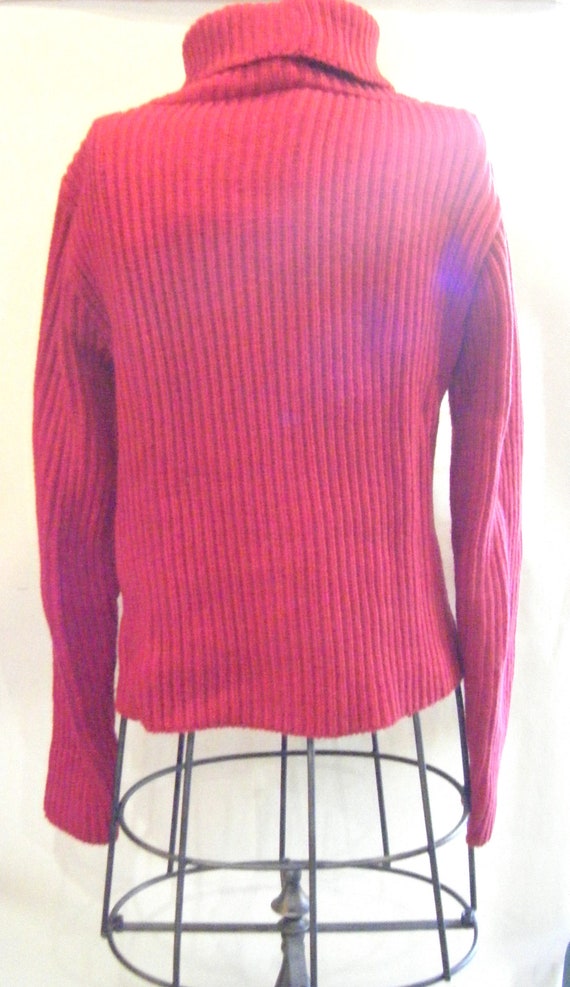 Vintage Red Turtleneck Cotton Cable Knit Box Swea… - image 6