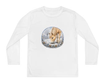 Foal in Snow Youth Long Sleeve Tee | Horse Winter Scene