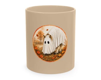 Ghost Horse Mug | Halloween Horse Coffee Mug | Cute Spooky Fall Mug | Horse Lover Gift | Autumn Coffee Cup