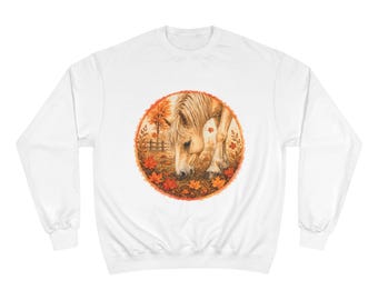 Autumn Foal Illustration Sweatshirt | Horse, Leaves, Rustic Fall Scene