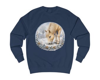 Palomino Horse in Snow Sweatshirt | Winter Horse Scene