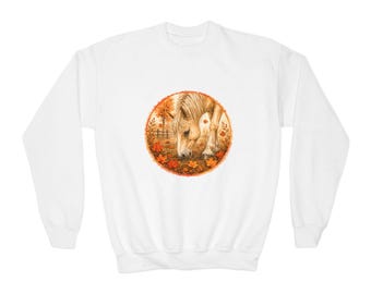 Youth Autumn Horse & Sleigh Sweatshirt | Cozy Fall Crewneck for Kids