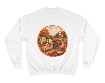 Autumn Horse & Sleigh Sweatshirt | Cozy Fall Crewneck | Rustic Farmhouse Pullover
