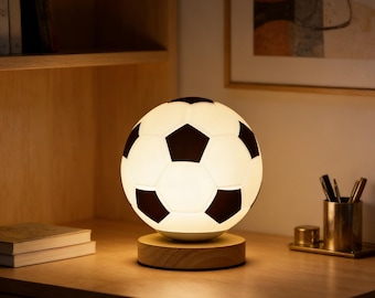 LED soccer night light, glass table lamp, bedroom lamp, handmade LED night light, three-color bedroom desk lamp, cozy room lamp.