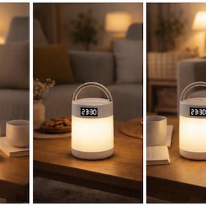 Luce notturna touch con orologio, lampada da comodino ricaricabile, luce per dormire con telecomando, lampada da tavolo per la cura degli occhi, luce ambientale per la camera da letto