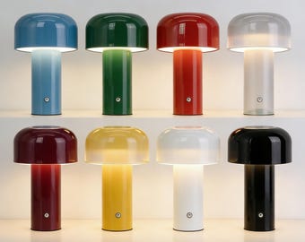 Luminária de mesa em formato de cogumelo, luz noturna de cabeceira recarregável via USB, luz ambiente sem fio, ideal para quarto, bar e sala de jantar.