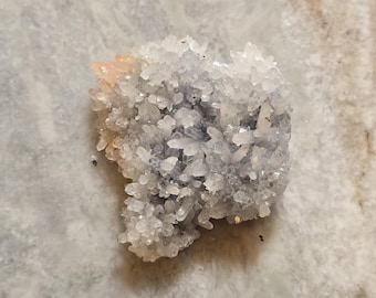 Quartz cluster with natural limonite staining and subtle blue iridescence | Bulgaria