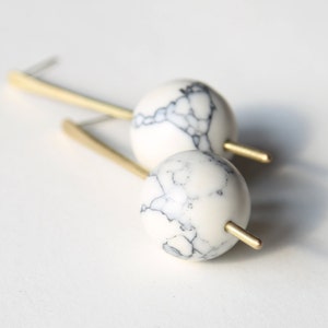 Marble and bronze bar and sphere earrings with sterling silver posts image 3