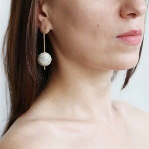 Marble and bronze bar and sphere earrings with sterling silver posts image 2