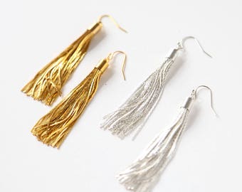 Brass tassel dangle earrings - silver tassels - brass tassels - gold tassel chain earrings - tassel jewelry - silver chain earrings