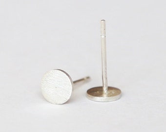 Tiny Sterling Silver studs - punched silver disc jewelry - minimalist post earrings 6mm - handmade silver womens accessories - silver studs