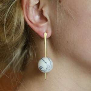 Marble and bronze bar and sphere earrings with sterling silver posts image 5