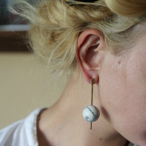 Marble and bronze bar and sphere earrings with sterling silver posts image 4