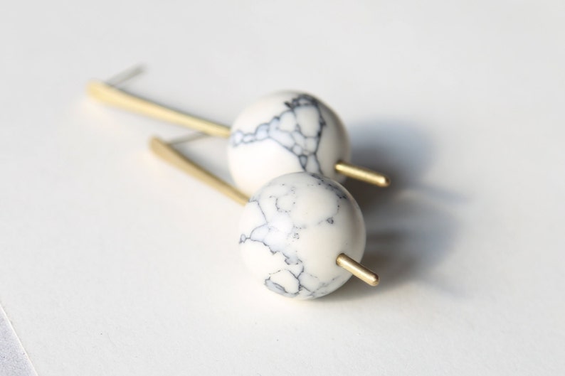 Marble and bronze bar and sphere earrings with sterling silver posts image 3