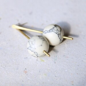 Marble and bronze bar and sphere earrings with sterling silver posts image 6